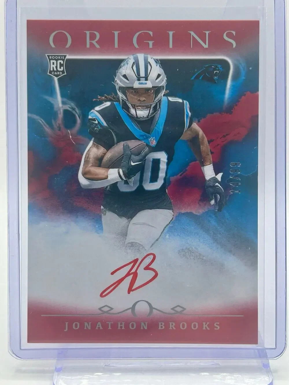2024 Panini Origins Jonathon Brooks Rookie Red On Card Auto 14/99 SP Panthers RC